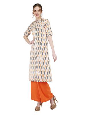 Orange printed cotton kurti 3