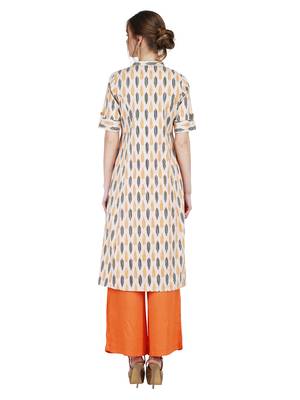 Orange printed cotton kurti 4