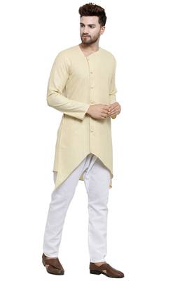 Designer Beige Linen Kurta With Aligarh Pyjama For Men By Treemoda 2