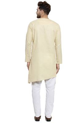 Designer Beige Linen Kurta With Aligarh Pyjama For Men By Treemoda 4