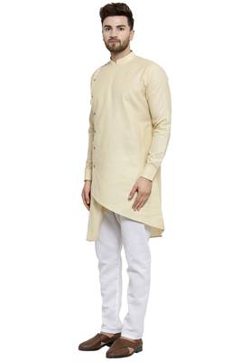 Designer Beige Linen Kurta With Aligarh Pyjama For Men By Treemoda 3