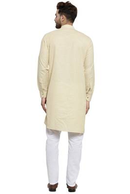 Designer Beige Linen Kurta With Aligarh Pyjama For Men By Treemoda 5