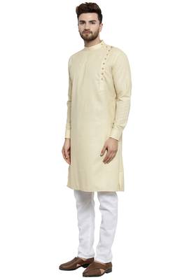 Designer Beige Linen Kurta With Aligarh Pyjama For Men By Treemoda 2