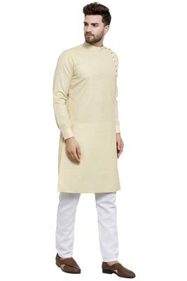 Designer Beige Linen Kurta With Aligarh Pyjama For Men By Treemoda 3