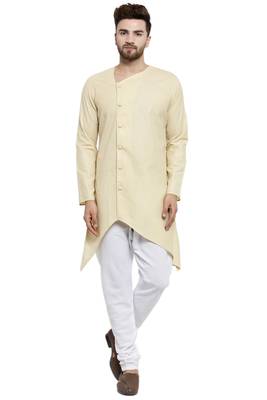 Designer Beige Linen Kurta With Churidar Pyjama For Men 1