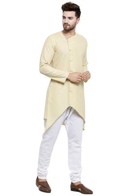 Designer Beige Linen Kurta With Churidar Pyjama For Men 2