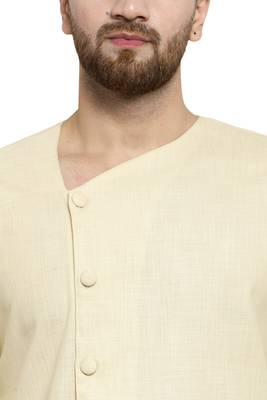 Designer Beige Linen Kurta With Churidar Pyjama For Men 5