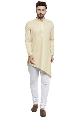 Designer Beige Linen Kurta With Churidar Pyjama For Men By Treemoda 1