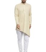 Designer Beige Linen Kurta With Churidar Pyjama For Men By Treemoda