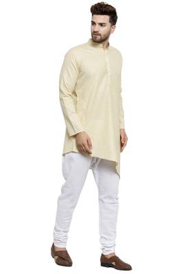 Designer Beige Linen Kurta With Churidar Pyjama For Men By Treemoda 2