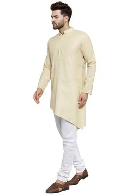 Designer Beige Linen Kurta With Churidar Pyjama For Men By Treemoda 3