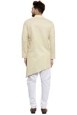 Designer Beige Linen Kurta With Churidar Pyjama For Men By Treemoda 4
