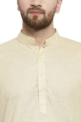 Designer Beige Linen Kurta With Churidar Pyjama For Men By Treemoda 5