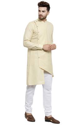 Designer Beige Linen Kurta With Churidar Pyjama For Men By Treemoda 4