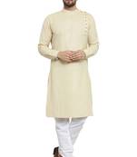Designer Beige Linen Kurta With Churidar Pyjama For Men By Treemoda