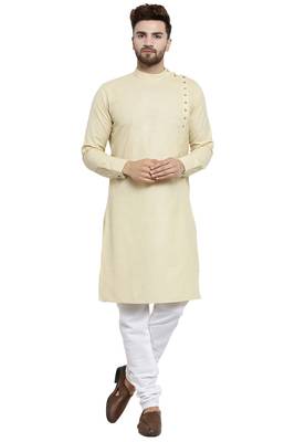 Designer Beige Linen Kurta With Churidar Pyjama For Men By Treemoda 2