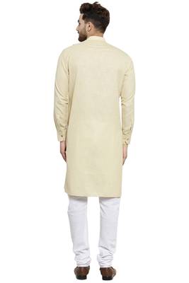 Designer Beige Linen Kurta With Churidar Pyjama For Men By Treemoda 4