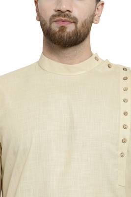 Designer Beige Linen Kurta With Churidar Pyjama For Men By Treemoda 5
