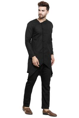 Designer Black Linen Kurta With Black Aligarh Pyjama For Men By Treemoda 2