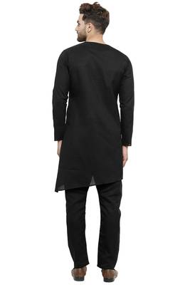Designer Black Linen Kurta With Black Aligarh Pyjama For Men By Treemoda 4