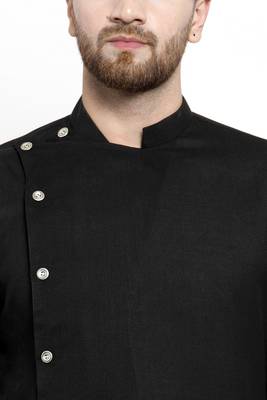 Designer Black Linen Kurta With Black Aligarh Pyjama For Men By Treemoda 5