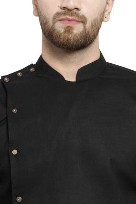 Designer Black Linen Kurta With Black Aligarh Pyjama For Men By Treemoda 5