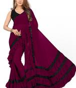 Dark Wine Plain Georgette Saree With Blouse