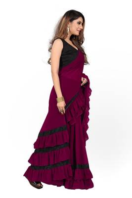 Dark Wine Plain Georgette Saree With Blouse 4