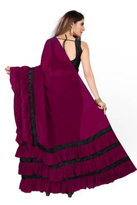 Dark Wine Plain Georgette Saree With Blouse 5