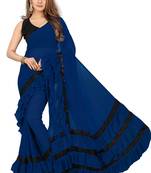 Blue plain georgette saree with blouse