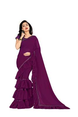 Wine plain georgette saree with blouse 1