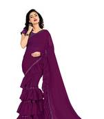 Wine plain georgette saree with blouse