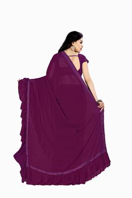 Wine plain georgette saree with blouse 3