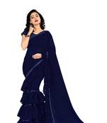 Blue plain georgette saree with blouse