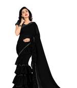 Black plain georgette saree with blouse