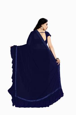 Blue plain georgette saree with blouse 3