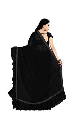 Black plain georgette saree with blouse 3