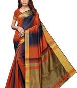 Brown Printed Cotton Silk Saree With Blouse