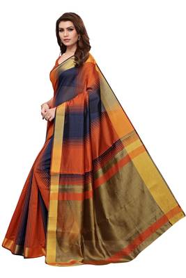 Brown Printed Cotton Silk Saree With Blouse 2