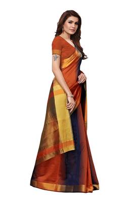 Brown Printed Cotton Silk Saree With Blouse 3