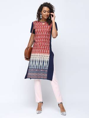 Red printed crepe kurti 1