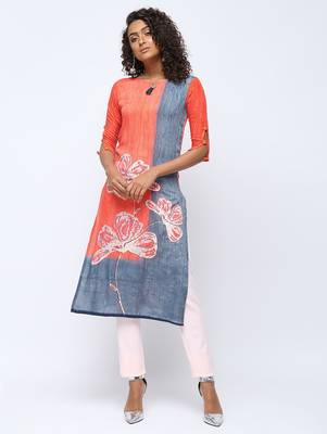 Orange printed rayon kurti 1
