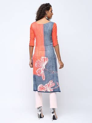 Orange printed rayon kurti 2