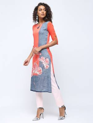 Orange printed rayon kurti 3