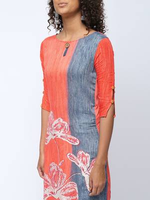 Orange printed rayon kurti 4