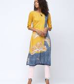 Yellow printed rayon kurti