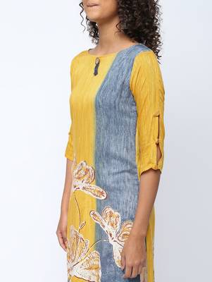 Yellow printed rayon kurti 4