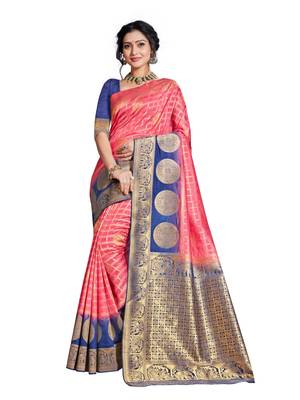 Pink woven banarasi  saree with blouse 1