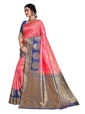 Pink woven banarasi  saree with blouse 2