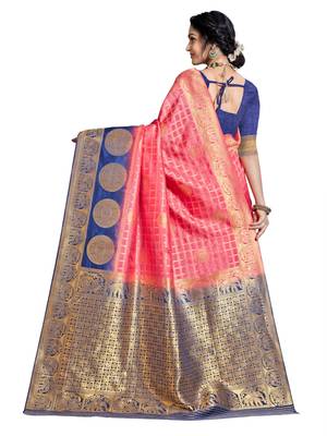 Pink woven banarasi  saree with blouse 4